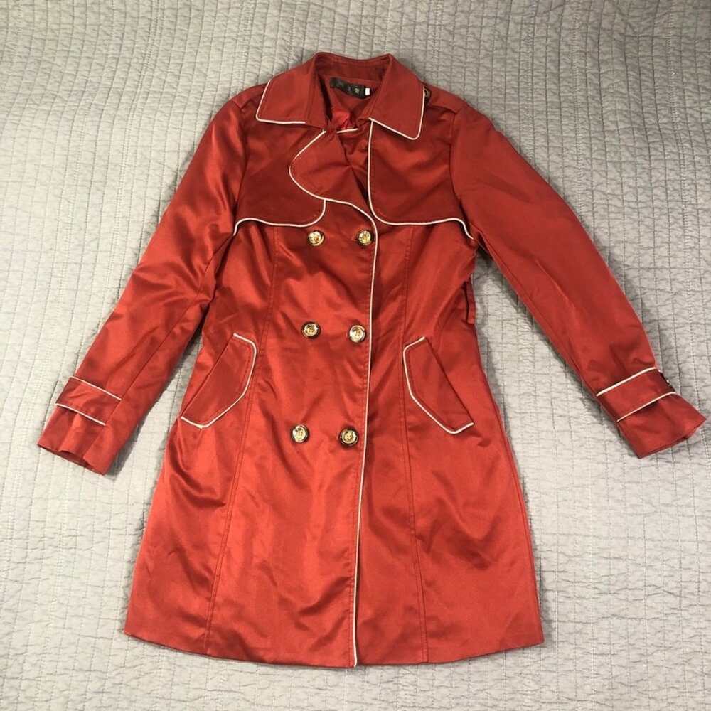 Trench Coat Women Fits Small Burgundy Red Double Breasted Lined